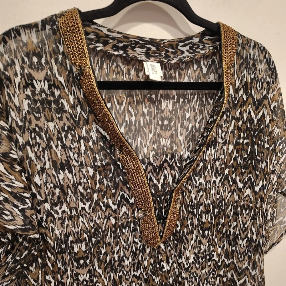 Badgley Mischka Women's Beaded V-Neck Sheer Chiffon Swim Beach Cover Up Sz M